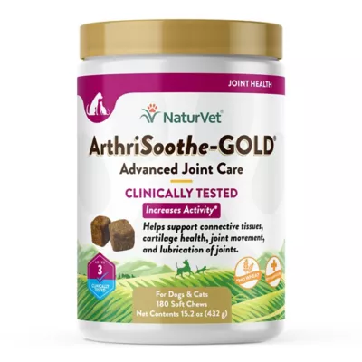 NaturVet ArthriSoothe-GOLD Clinically Tested Advanced Care Soft Chew Hip And Joint Supplement For Dogs And Cats, 180 Ct.