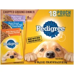 Pedigree Adult Minced Beef, Bacon And Chicken Wet Dog Food Variety Pack, 3.5 Oz. Can, Pack Of 18