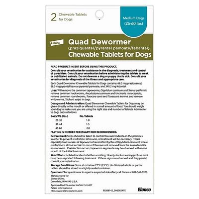 Elanco Quad Dewormer (praziquantel/pyrantel Pamoate/febantel) Chewable Tablets For Medium Dogs, 68 Mg - Image 2