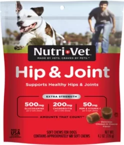 Nutri-Vet Extra Strength Chicken And Cheese Flavor Soft Chew Hip And Joint Supplement For Dogs, 4.2 Oz., 60 Ct.