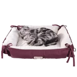 Armarkat 2-In-1 Cat Pet Bed And Fleece Cat Mat, Burgundy/Ivory