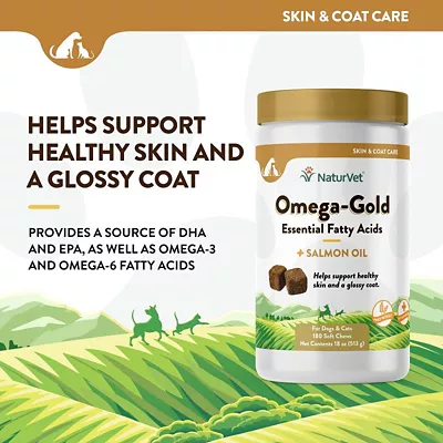 NaturVet Omega-Gold Plus Salmon Oil Soft Chew Skin And Coat Supplement For Dogs And Cats, 2.8 G, 180 Ct. - Image 2