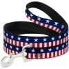 Buckle-Down Americana Stars And Stripes Dog Leash, Blue/White/Red/White