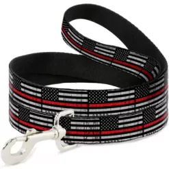 Buckle-Down Thin Red Line Flag Weathered Dog Leash, 1 In. X 6 Ft., Black/Gray/Red