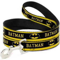 Buckle-Down Batman/Logo Stripe Dog Leash, 1 In. X 4 Ft., Yellow/Black