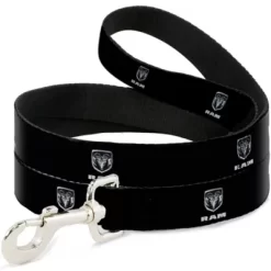Buckle-Down Ram Black/Silver Logo Dog Leash, 1 In. X 6 Ft.