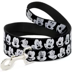 Buckle-Down Mickey Mouse Expressions Dog Leash, 1 In. X 6 Ft., Black/White