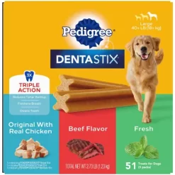 DENTASTIX Large Dog Dental Care Treats Original, Beef & Fresh Variety Pack, 2.73 Lb. (51 Treats)