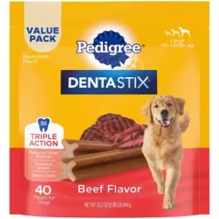 DENTASTIX Large Dog Dental Treats Beef Flavor Dental Bones, 2.08 Lb. Value Pack (40 Treats)