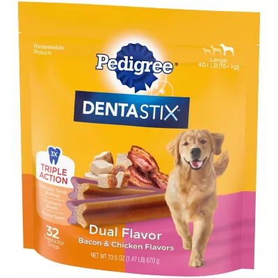 DENTASTIX Bacon And Chicken Flavor Dental Care Dog Treats For Large Dogs, 32 Ct. - Image 3