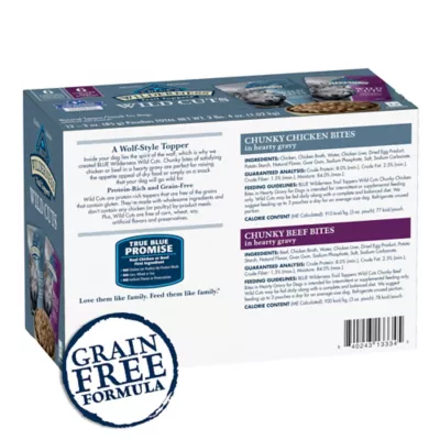 Blue Buffalo Wilderness Trail Toppers Wild Cuts Adult Chicken And Beef Chunks Wet Dog Food Variety Pack, 3 Oz. Pouch, Pack Of 12 - Image 2