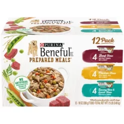 Purina Beneful Adult Chicken, Beef And Lamb In Gravy Wet Dog Food Variety Pack, 10 Oz. Tray, Pack Of 12