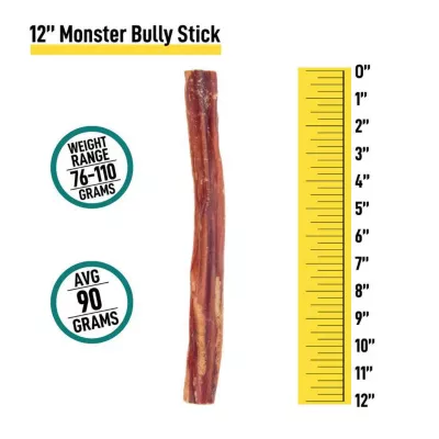 Hotspot Pets 12 In. All Natural Monster Premium Bully Stick Dog Chew Treats, 3 Ct. - Image 4