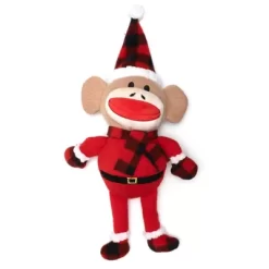 Worthy Dog Buffalo Sock Monkey Santa Dog Toy