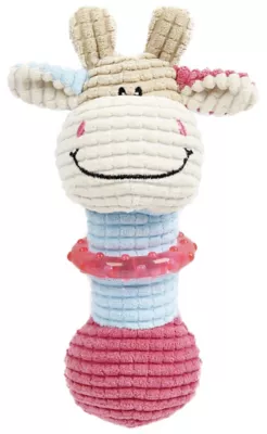Pet Life Giraffe-Cow Plush Squeaking And Rubber Teething Newborn Puppy Dog Toy