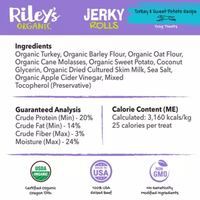 Riley's Organics Jerky Rolls Turkey & Sweet Potato Recipe Dog Treats, 5 Oz., 4-Pack - Image 7