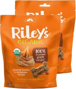 Riley's Organics Peanut Butter & Molasses Large Bone Dog Treats, 5 Oz., 2 Ct.