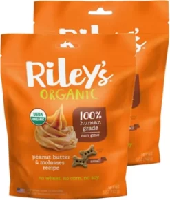 Riley's Organics Peanut Butter & Molasses Small Bone Dog Treats, 5 Oz., 2 Ct.
