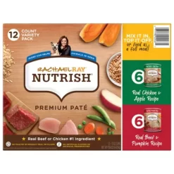 Rachael Ray Nutrish Adult Chicken And Apples And Beef And Pumpkin Pate Wet Dog Food Variety Pack, 13 Oz. Can, Pack Of 12