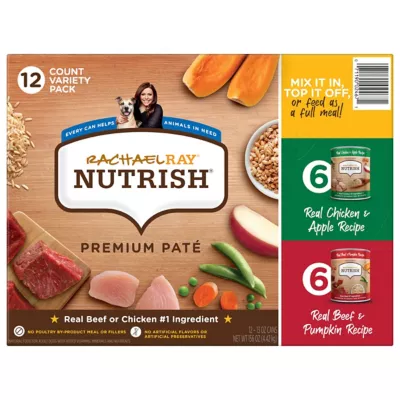 Rachael Ray Nutrish Adult Chicken And Apples And Beef And Pumpkin Pate Wet Dog Food Variety Pack, 13 Oz. Can, Pack Of 12