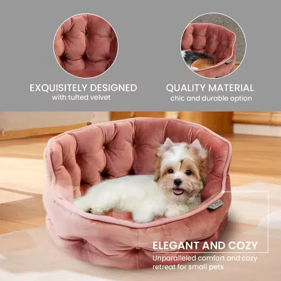 Precious Tails Ultra Plush Mini Tufted Velvet Round Cuddler Donut Pet Bed - Image 3