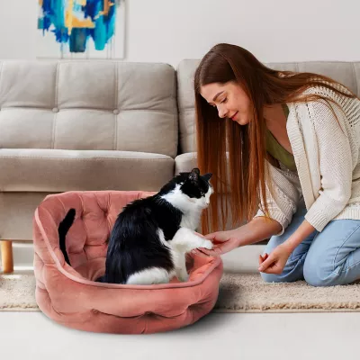 Precious Tails Ultra Plush Mini Tufted Velvet Round Cuddler Donut Pet Bed - Image 4