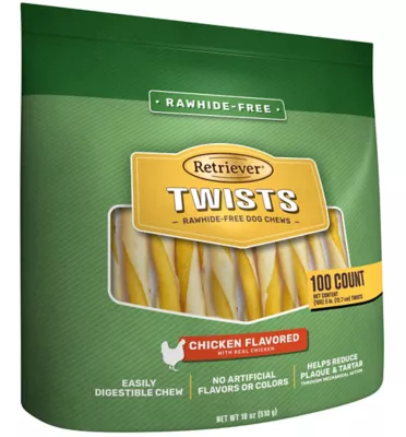 Retriever Twists Chicken Flavor Rawhide-Free Dog Chew Treats, 100 Ct.