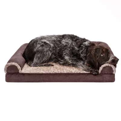 FurHaven 2-Tone Fur And Suede Orthopedic Sofa Dog Bed