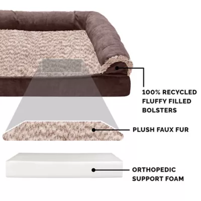FurHaven 2-Tone Fur And Suede Orthopedic Sofa Dog Bed - Image 3