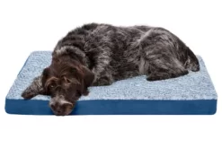 FurHaven Two-Tone Fur And Suede Deluxe Full Support Solid Orthopedic Dog Bed