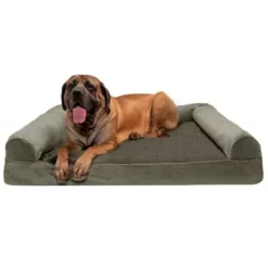 FurHaven Faux Fur And Velvet Orthopedic Mattress Sofa Dog Bed