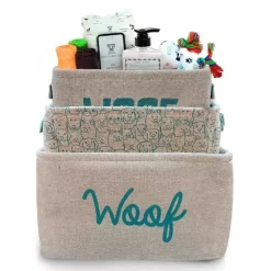 Precious Tails Linen Storage Bin Woof Print Set