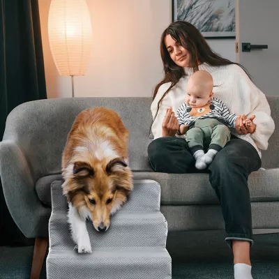 Precious Tails Herringbone High-Density Foam 4-Step Pet Dog Stairs - Image 7