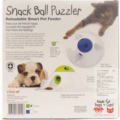L'chic Snack Ball Puzzle Pet Toy, Educational Puzzle And Feeder For Both Dogs And Cats, Green/White - Image 3