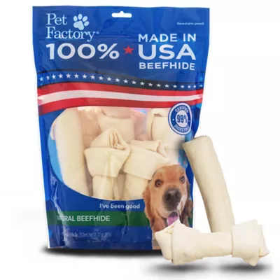 Pet Factory Made In USA Beefhide Medium Natural Flavor Dog Chews, 5 Bone/5 Rolls, 6-7 In., 10 Ct.