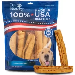 Pet Factory Made In USA Beefhide Rolls Chicken Flavor Dog Chews, 8 In., 15 Ct.