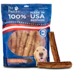 Pet Factory Made In USA Beefhide Rolls Peanut Butter Flavor Dog Chews, 8 In., 15 Ct.