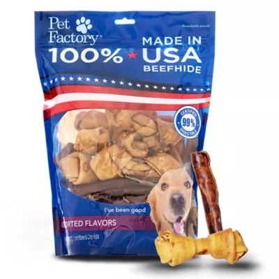 Pet Factory Made In USA Beefhide Small Assorted (12 Bones, 13 Chip Rolls), Assorted Flavors (Beef & Chicken) - 4-6", 25 Count