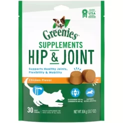 Greenies Hip & Joint Dog Soft Chews With Glucosamine And Chondroitin 30 Ct. Chicken Flavor For Adult Dogs Of All Sizes