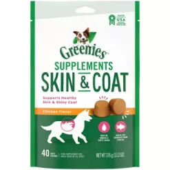 Greenies Skin & Coat Food Soft Chews With Omega 3 Fatty Acids 40 Ct. Chicken Flavor For Adult Dogs Of All Sizes