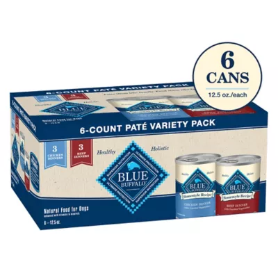 Blue Buffalo Homestyle Recipe Chicken & Beef Pate Adult Wet Dog Food Variety Pk., Whole Grain, 12.5 Oz. Cans (6 Pack)