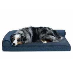 FurHaven Plush & Almond Print Cooling Gel Top Deluxe L-Chaise Pet Bed For Dogs & Cats