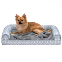 FurHaven Plush Fur & Diamond Print Nest Top Orthopedic Sofa Dog Bed