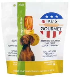 Ike's Gourmet Banana Bread Dog Treat Cookies - Vegan Grain & Gluten Free, Real Fruit Shortbread Cookies