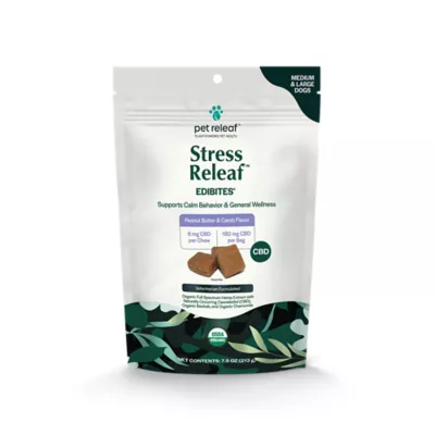 Pet Releaf Edibites Stress Releaf Calming CBD USDA Organic Peanut Butter Carob Chews Full Spectrum Med /Lrg Dog NASC Certified