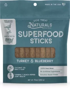 Dog Treat Naturals Turkey & Blueberry Superfood Sticks, 10oz