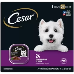 Cesar Soft Wet Dog Food Classic Loaf In Sauce Filet Mignon Flavor Multipack (24) 3.5 Oz. Easy Peel Trays