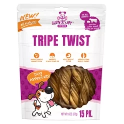 New! Chewer's Joy Tripe Twist 6in, 15 Ct. For Dogs, Natural Chewable Treat